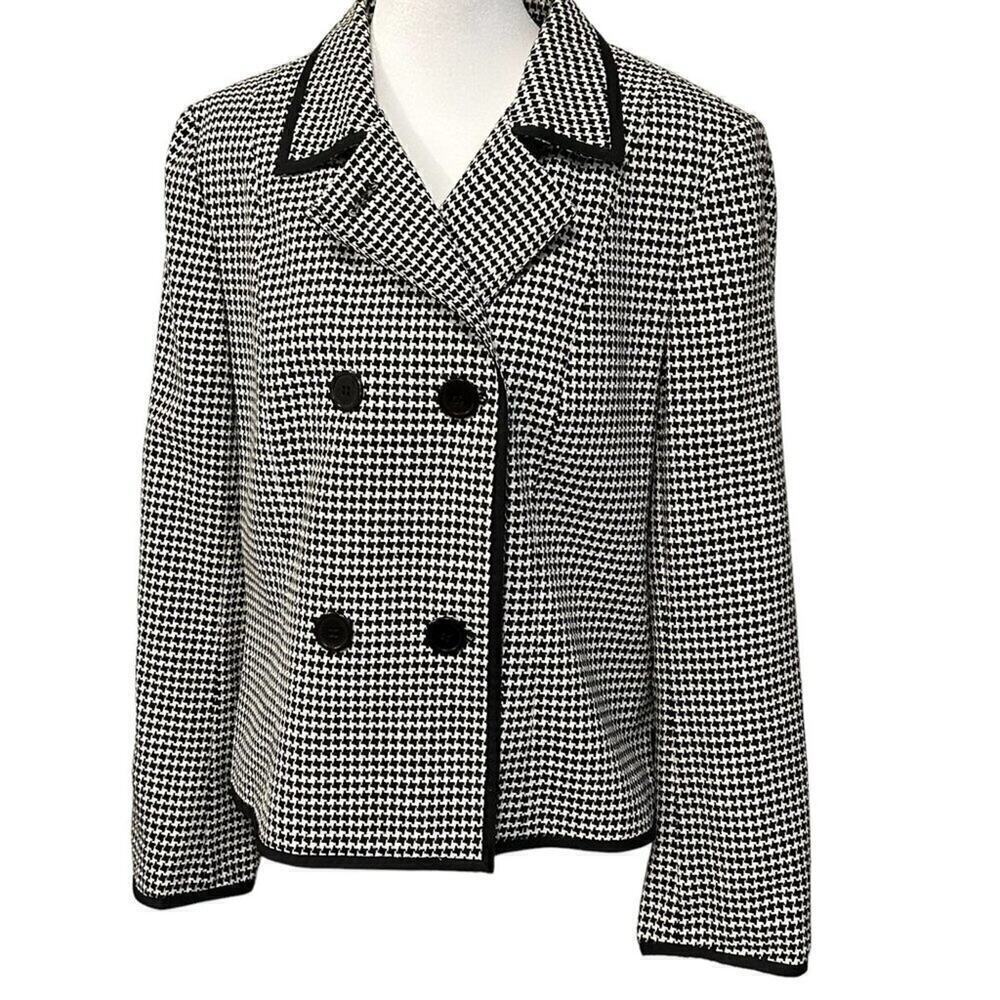 Talbots Women’s Houndstooth Jacket Blazer Size 14 Black & White